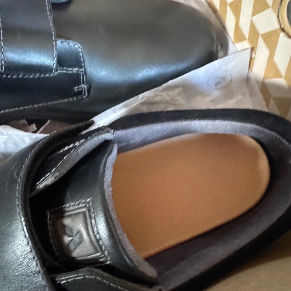 Anodyne No 64 Comfort Shoes Mens 10.5 Black Leather Hook and Loop Diabetic New